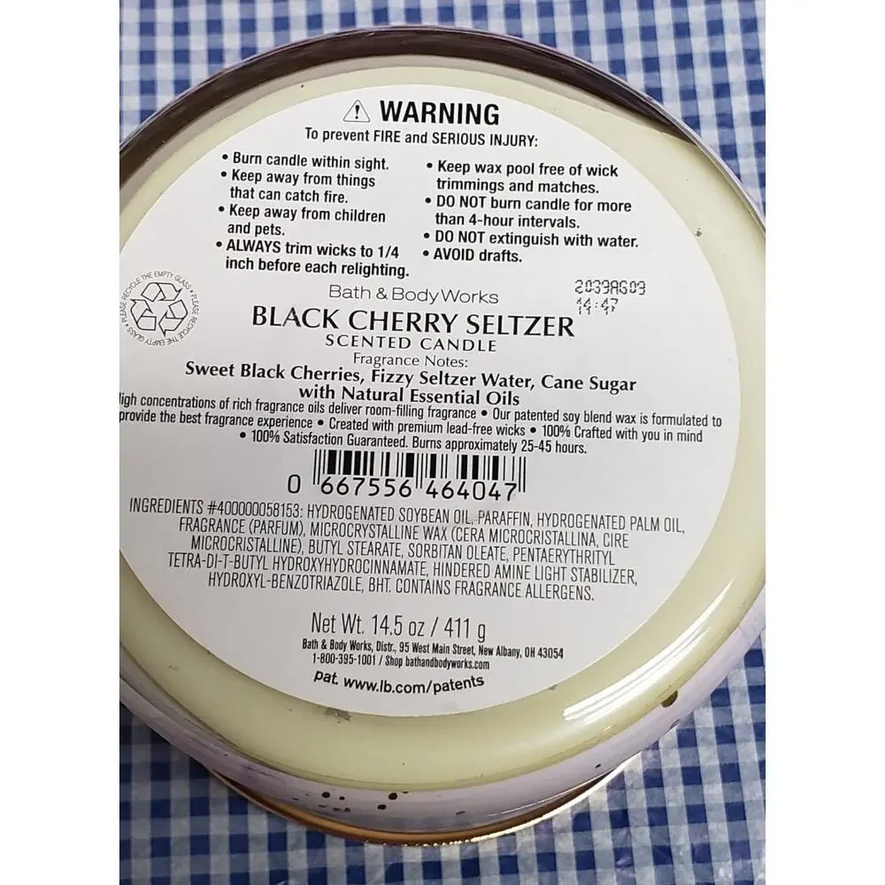 BBW Black Cherry Seltzer Large 3 Wick Candle Home Fragrance Decor